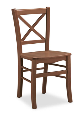 SEDIA CROSS  Sedia in faggio tinto noce  con  sedile in paglia o in legno. Oltre i 40 pezzi si può tingerla di qualsiasi colore anche al campione